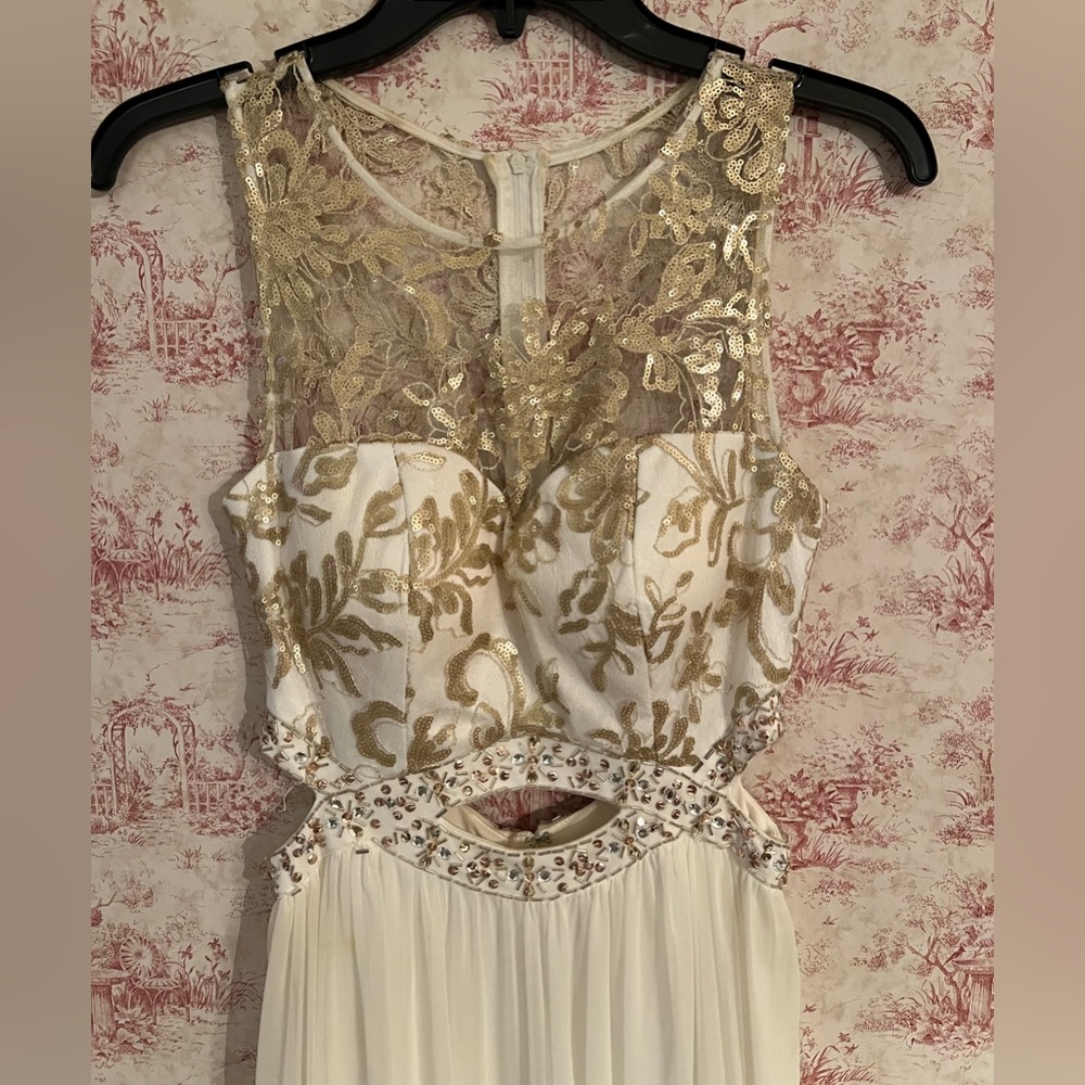 White and gold prom dress
